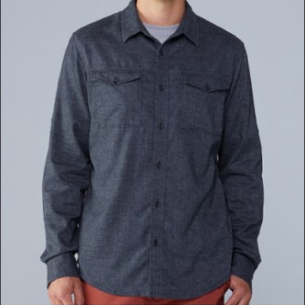 Prana Merger Hemp Long Sleeve Shirt Slim Fit Gray Roll Tab Outdoor Gorpcore-S